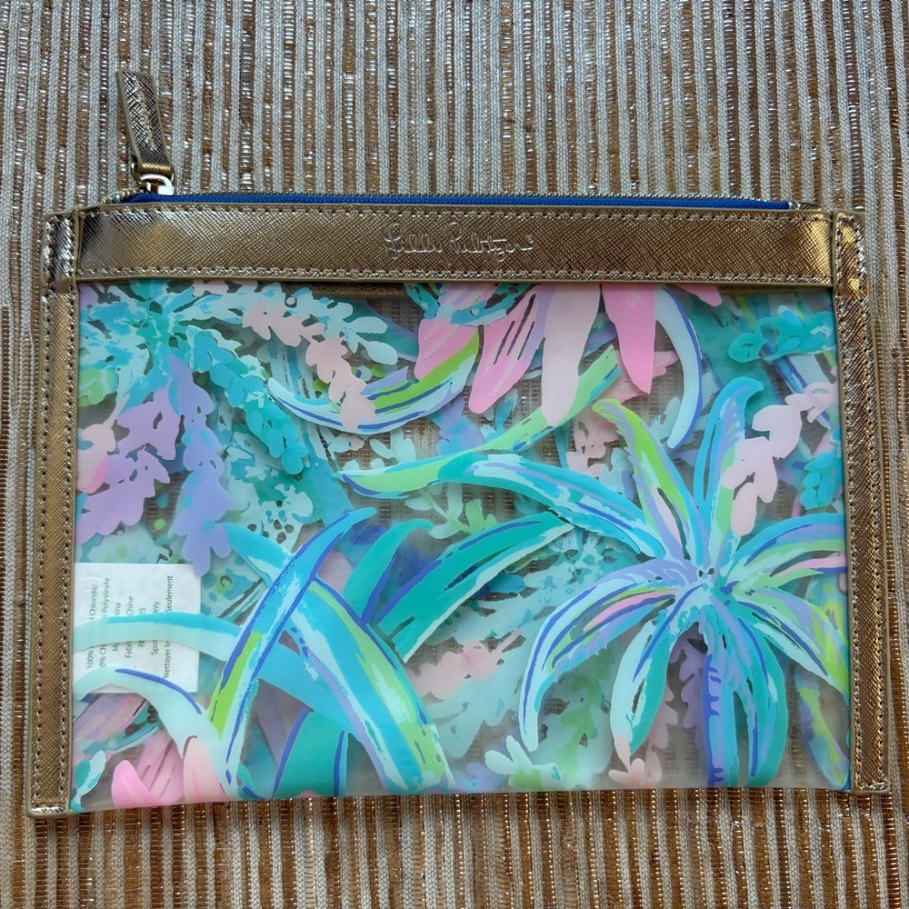 Lilly Pulitzer Multicolor Tropical Pouch with Gold Trim
